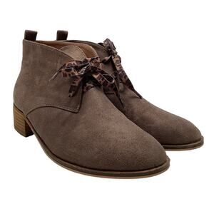 Hey Girl Corky’s Totes Ankle Booties Women’s 10 Taupe Faux Suede Leopard Lace Up